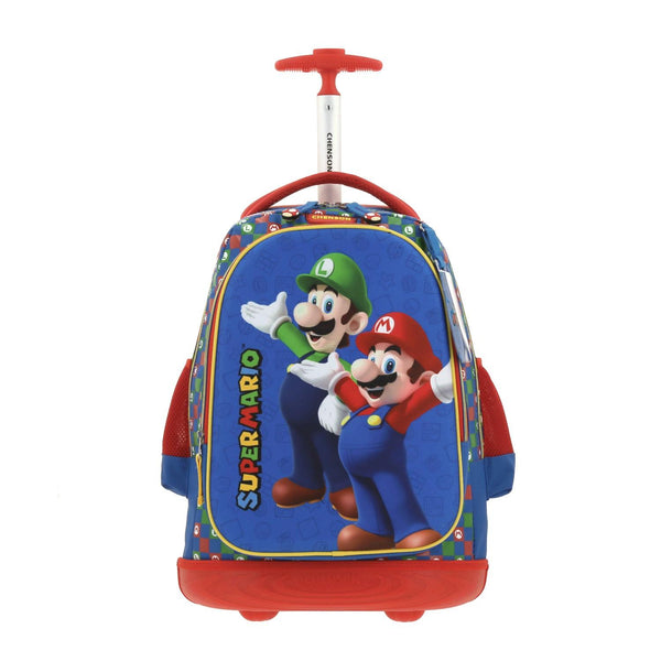 Mochila Con Ruedas Grande Para Niño Chenson Mario Bros Azul Armin
