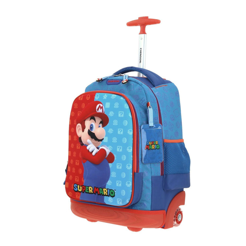 Mochila Con Ruedas Azul Mario Bros Para Niño Chenson Dulp