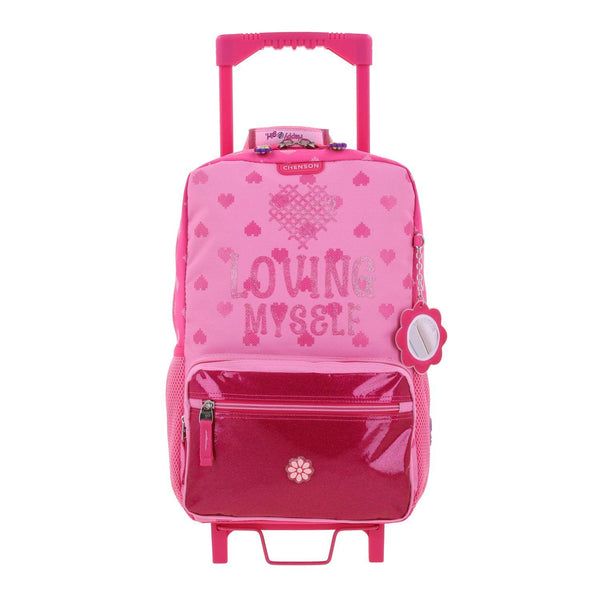 Kit Mochila Con Ruedas, Lonchera, Lapicera Y Morral Para Niña En Rosa Happy Girl By Chenson Flov