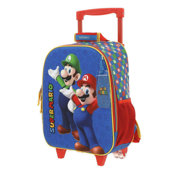 Mochila Con Ruedas Chica Para Niño Chenson Mario Bros Azul Armin