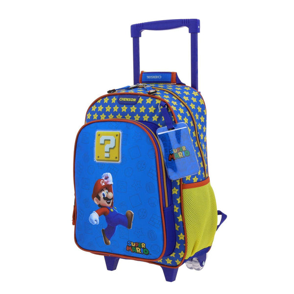 Mochila Con Ruedas Azul Mario Bros Para Niño Chenson Powp