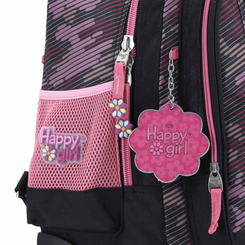 Mochila Con Ruedas Negra Para Niña Happy Girl By Chenson Besy