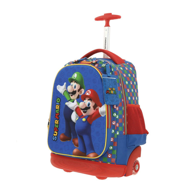 Mochila Con Ruedas Azul Mario Bros Para Niño Chenson Armin