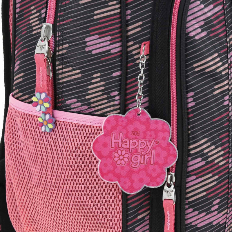 Mochila Con Porta Tablet Negra Para Niña Happy Girl By Chenson Besy