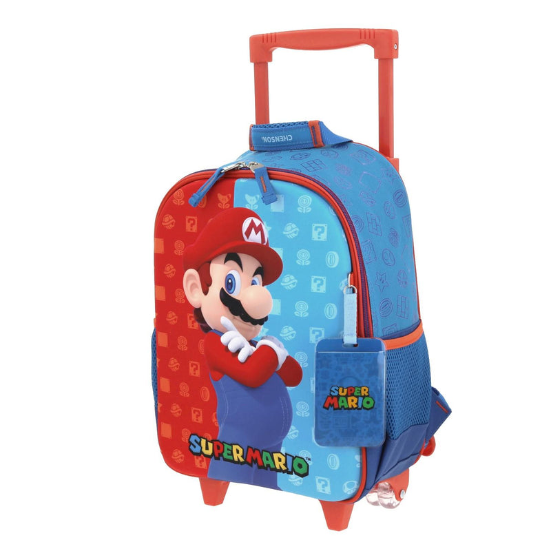 Mochila Con Ruedas Azul Mario Bros Para Niño Chenson Dulp