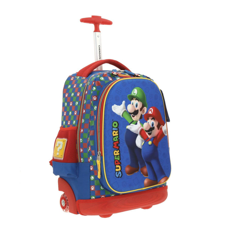 Mochila Con Ruedas Azul Mario Bros Para Niño Chenson Armin