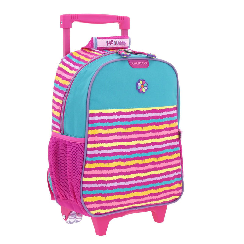 Mochila con Ruedas Rosa Con Azul Líneas Happy Girl Kinder