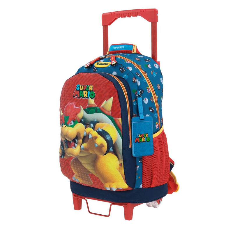 Mochila Con Ruedas Azul Grande Mario Bros Para Niño Chenson Wers