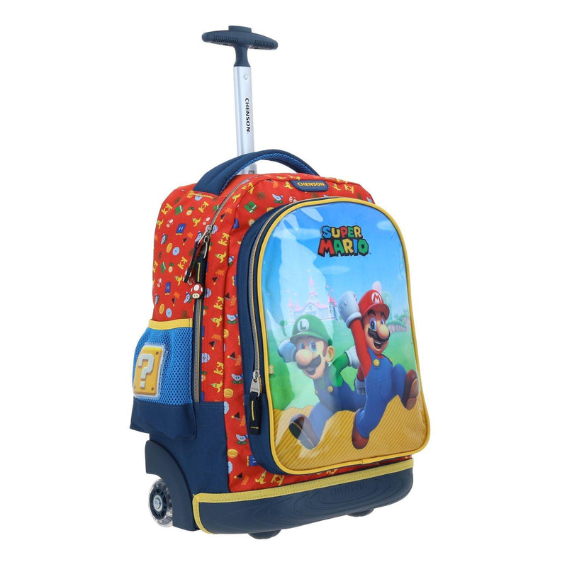 Mochila Con Ruedas Azul Para Niño Mario Bros by Chenson Fiant