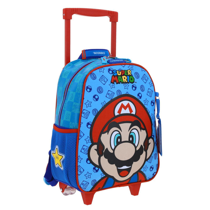 Mochila Con Ruedas Azul Mario Bros Chica Para Niño Chenson Flep