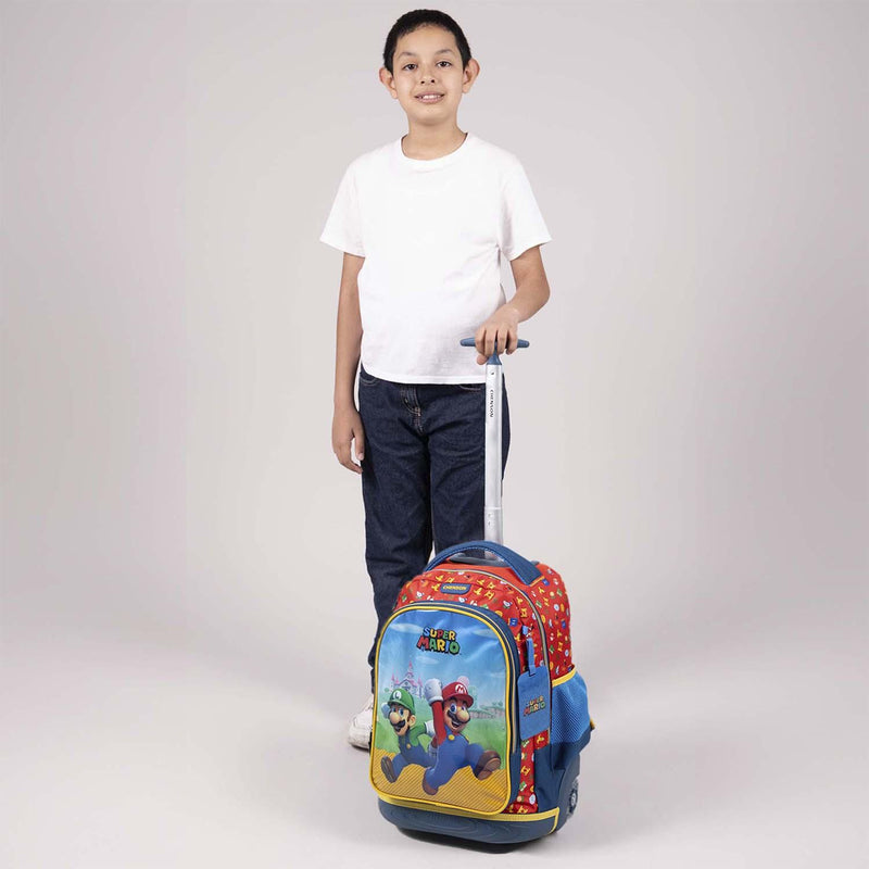 Mochila Con Ruedas Azul Para Niño Mario Bros by Chenson Fiant