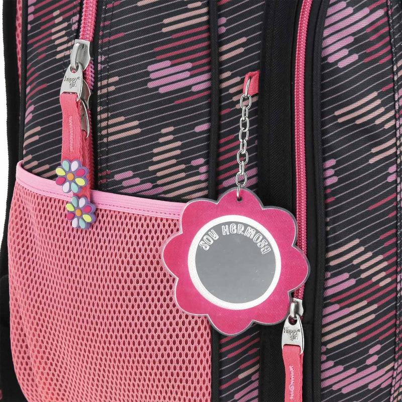 Mochila Con Porta Tablet Negra Para Niña Happy Girl By Chenson Besy