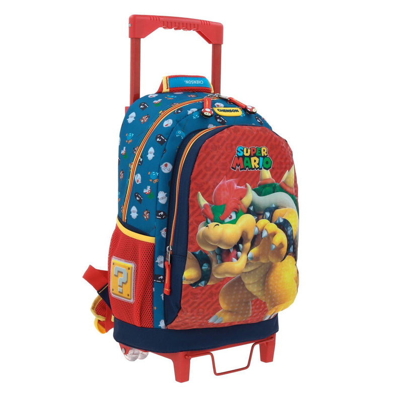 Mochila Con Ruedas Azul Grande Mario Bros Para Niño Chenson Wers