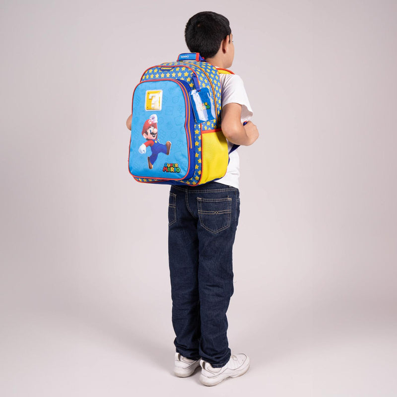 Mochila Azul Mario Bros Grande Para Niño Chenson Powp