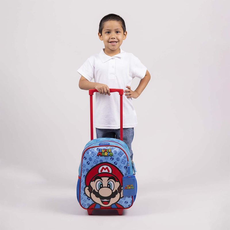 Mochila Con Ruedas Azul Mario Bros Chica Para Niño Chenson Flep