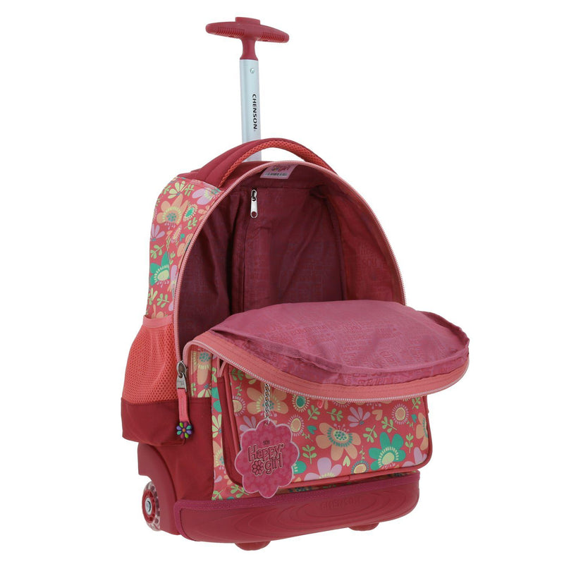 Mochila Con Ruedas Rosa Grande Para Niña Happy Girl By Chenson Floris