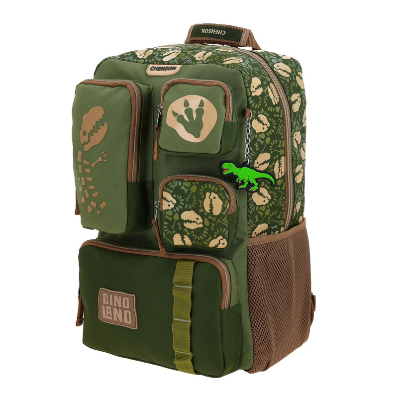 Mochila Verde Militar Escolar con Diseño de Dinosaurio Chenson Original Sagaz