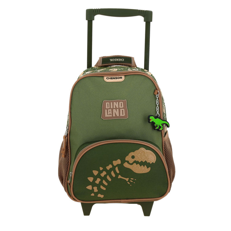 Mochila con Ruedas Verde Militar Diseño Dinosaurio Chenson Original Sagaz