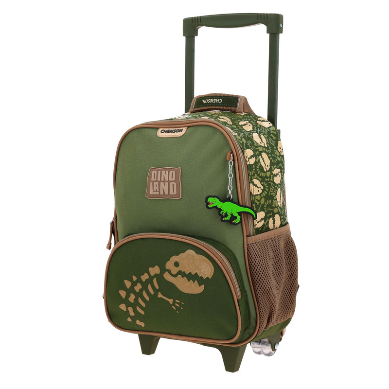 Mochila con Ruedas Verde Militar Diseño Dinosaurio Chenson Original Sagaz