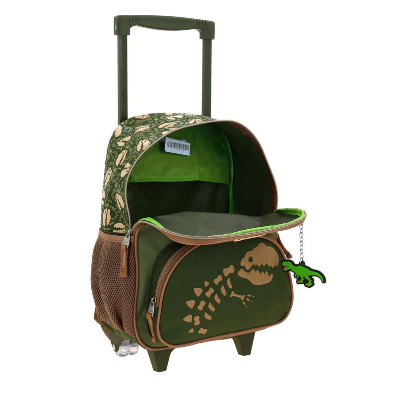 Mochila con Ruedas Verde Militar Diseño Dinosaurio Chenson Original Sagaz
