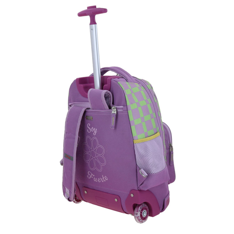 Mochila Morado Con Ruedas Diseño Floral Chenson Happy Girl Tare