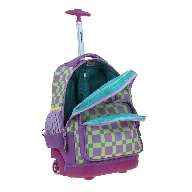 Mochila Morado Con Ruedas Diseño Floral Chenson Happy Girl Tare