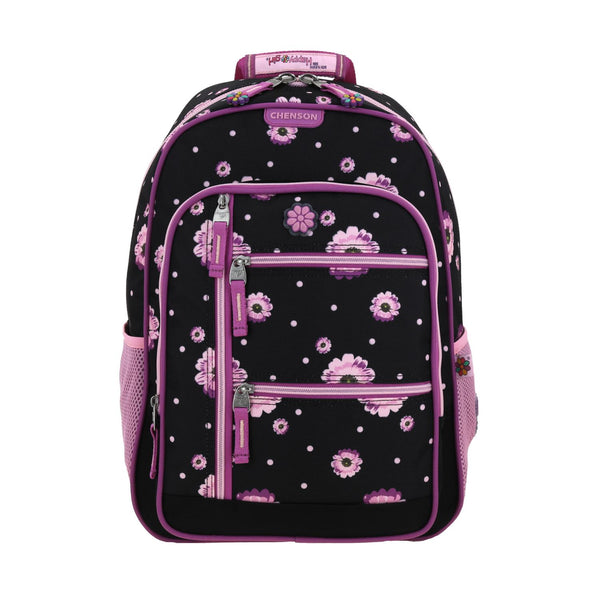 Mochila Negra con Flores Moradas Chenson Happy Girl Suji