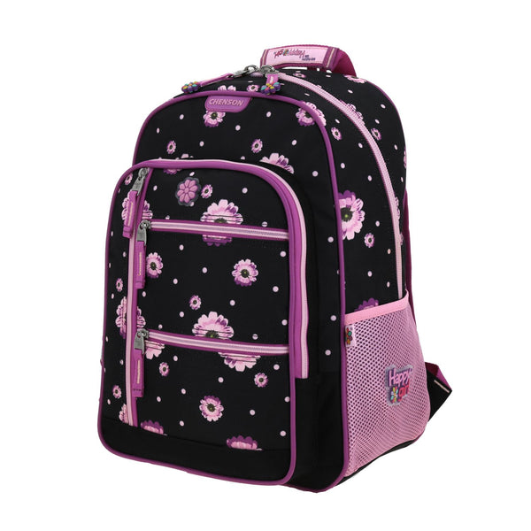 Mochila Negra con Flores Moradas Chenson Happy Girl Suji
