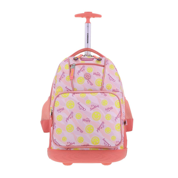 Mochila Con Ruedas Rosa Diseño Caritas Chenson Happy Girl Smile