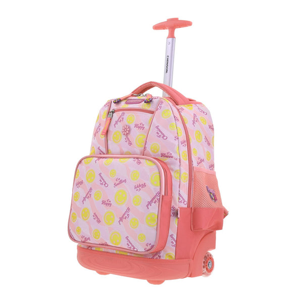Mochila Con Ruedas Rosa Diseño Caritas Chenson Happy Girl Smile