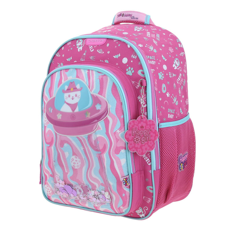 Mochila Rosa con Gatito y Confeti Encapsulado Happy Girl Ajua
