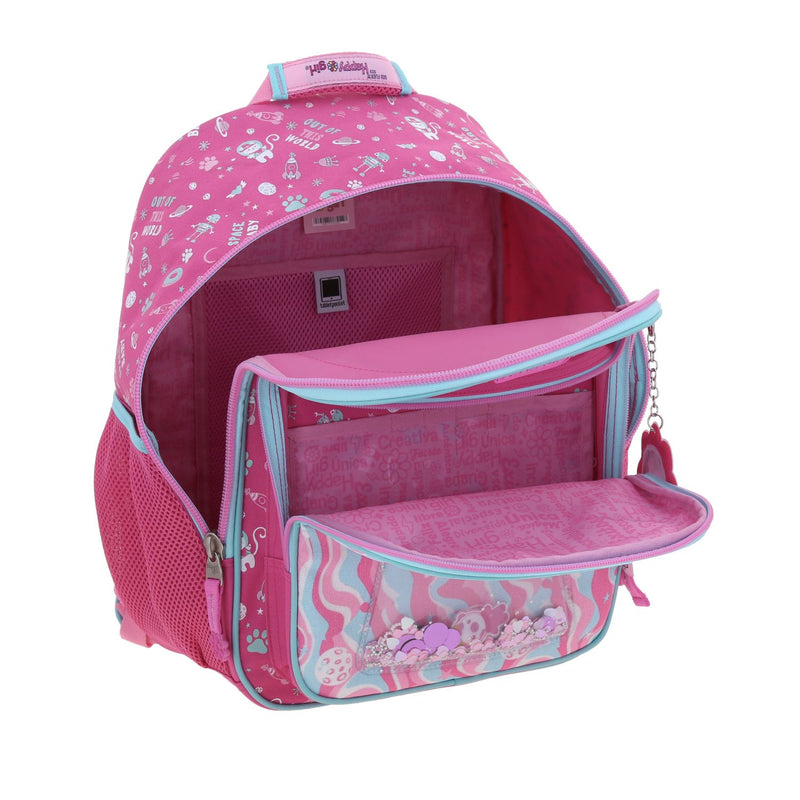 Mochila Rosa con Gatito y Confeti Encapsulado Happy Girl Ajua