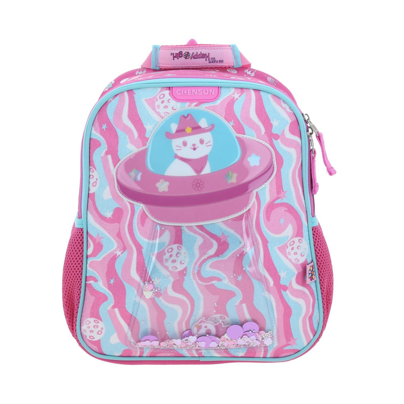 Mochila Rosa Chica con Gatito y Confeti Encapsulado Happy Girl Ajua