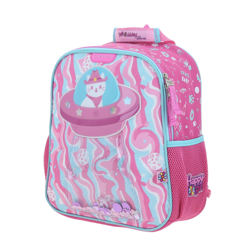 Mochila Rosa Chica con Gatito y Confeti Encapsulado Happy Girl Ajua