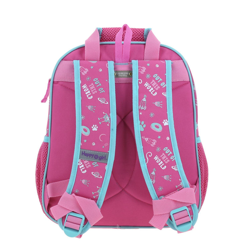 Mochila Rosa Chica con Gatito y Confeti Encapsulado Happy Girl Ajua