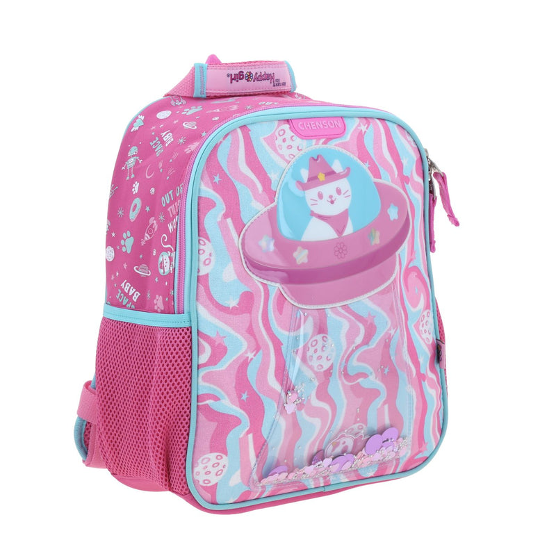Mochila Rosa Chica con Gatito y Confeti Encapsulado Happy Girl Ajua
