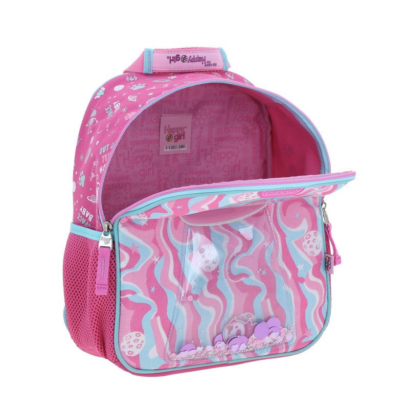 Mochila Rosa Chica con Gatito y Confeti Encapsulado Happy Girl Ajua