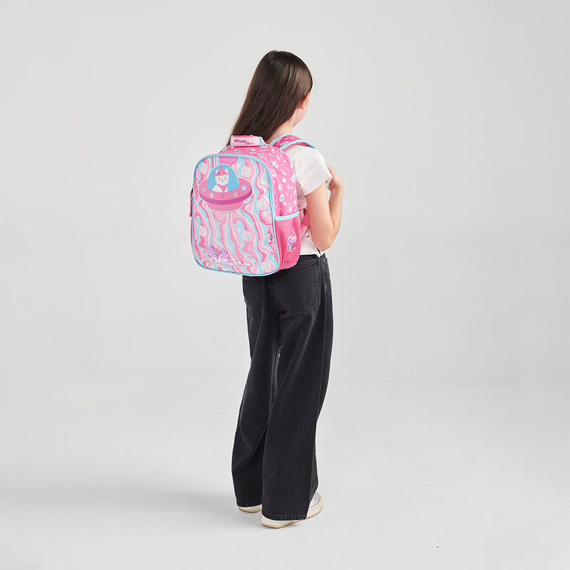 Mochila Rosa Chica con Gatito y Confeti Encapsulado Happy Girl Ajua