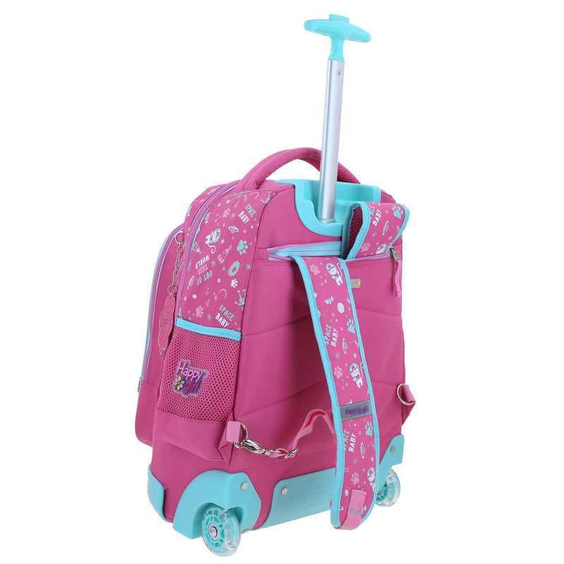 Mochila Rosa con Ruedas con Gatito y Confeti Encapsulado Happy Girl Ajua