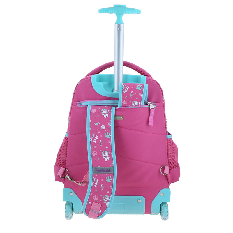 Mochila Rosa con Ruedas con Gatito y Confeti Encapsulado Happy Girl Ajua