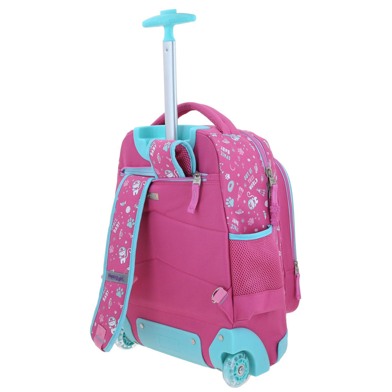 Mochila Rosa con Ruedas con Gatito y Confeti Encapsulado Happy Girl Ajua