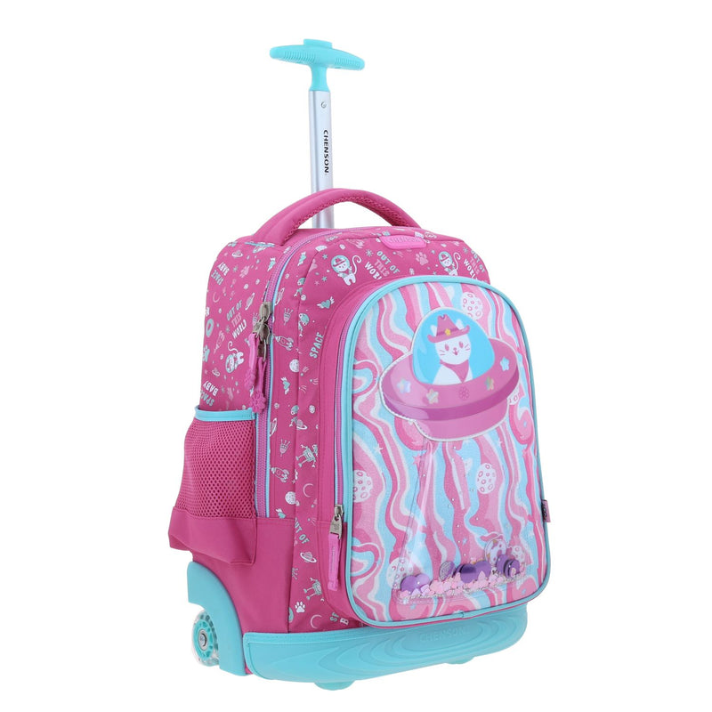 Mochila Rosa con Ruedas con Gatito y Confeti Encapsulado Happy Girl Ajua
