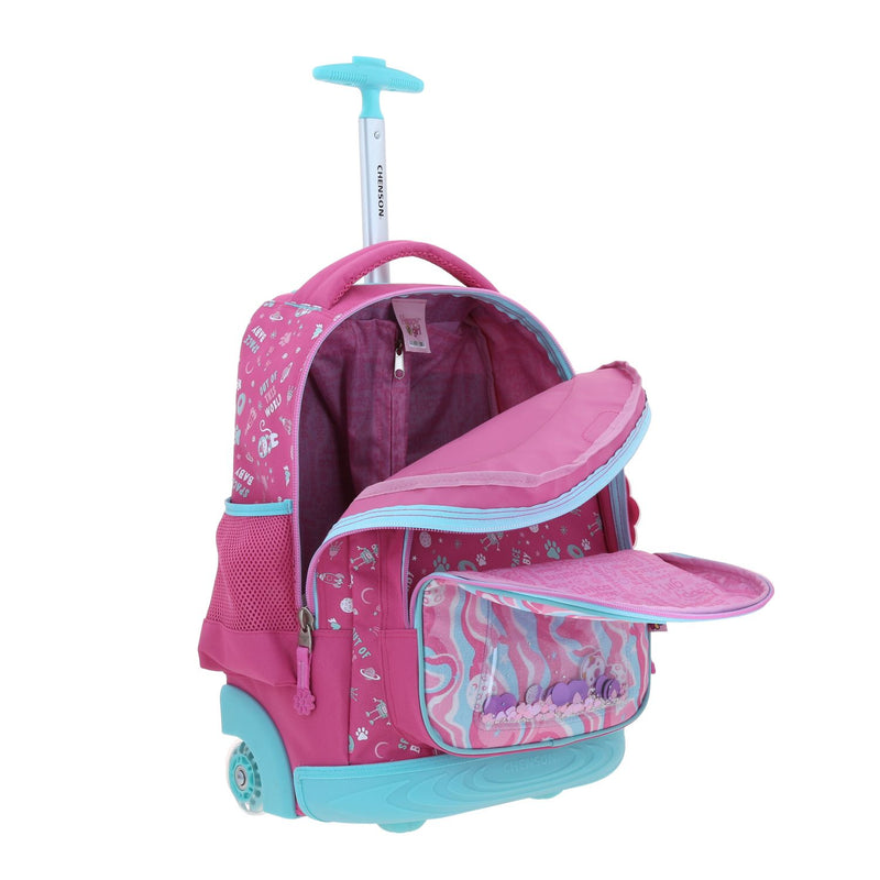 Mochila Rosa con Ruedas con Gatito y Confeti Encapsulado Happy Girl Ajua