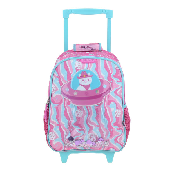 Mochila Rosa con Ruedas con Gatito y Confeti Encapsulado Happy Girl Ajua