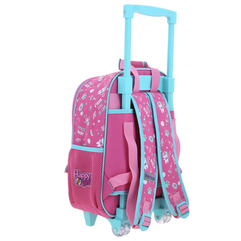 Mochila Rosa con Ruedas con Gatito y Confeti Encapsulado Happy Girl Ajua