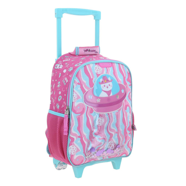 Mochila Rosa con Ruedas con Gatito y Confeti Encapsulado Happy Girl Ajua