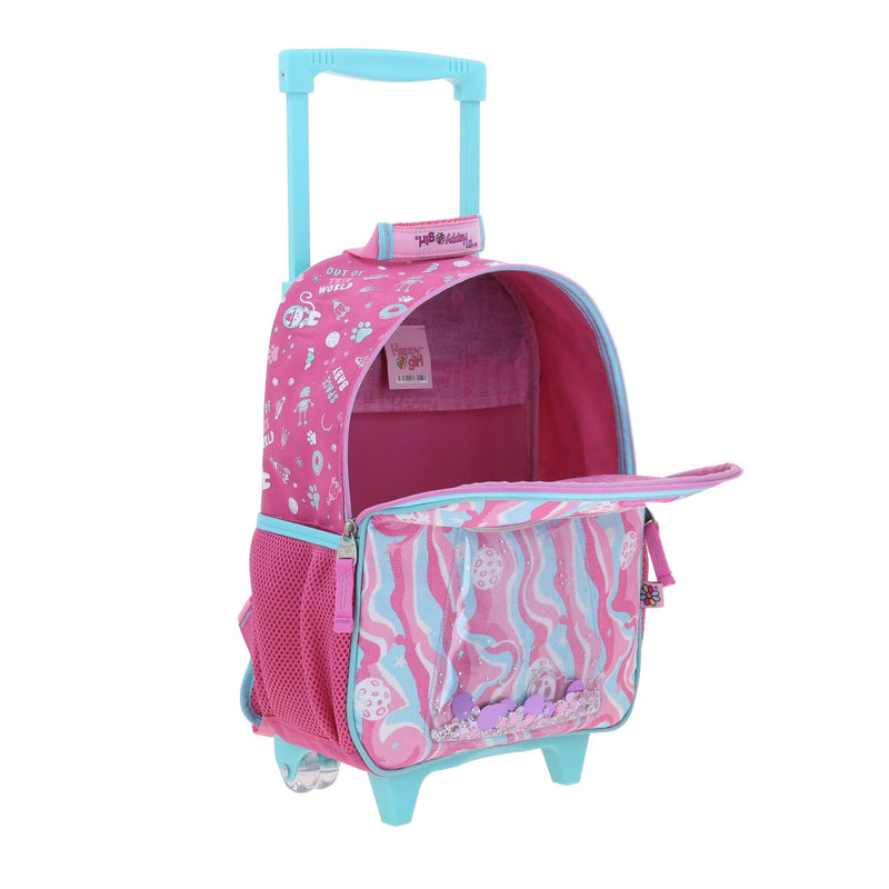 Mochila Rosa con Ruedas con Gatito y Confeti Encapsulado Happy Girl Ajua
