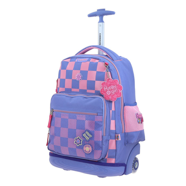Mochila Morada a Cuadros con Ruedas Happy Girl Chester