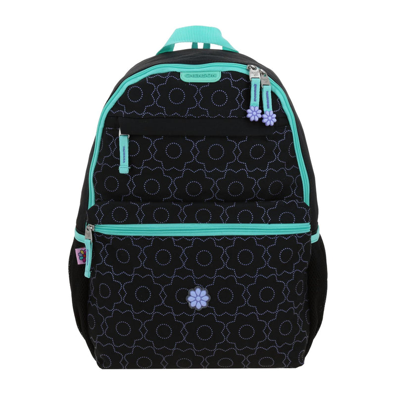 Mochila Negra Bordes en Turquesa Happy Girl Cienta