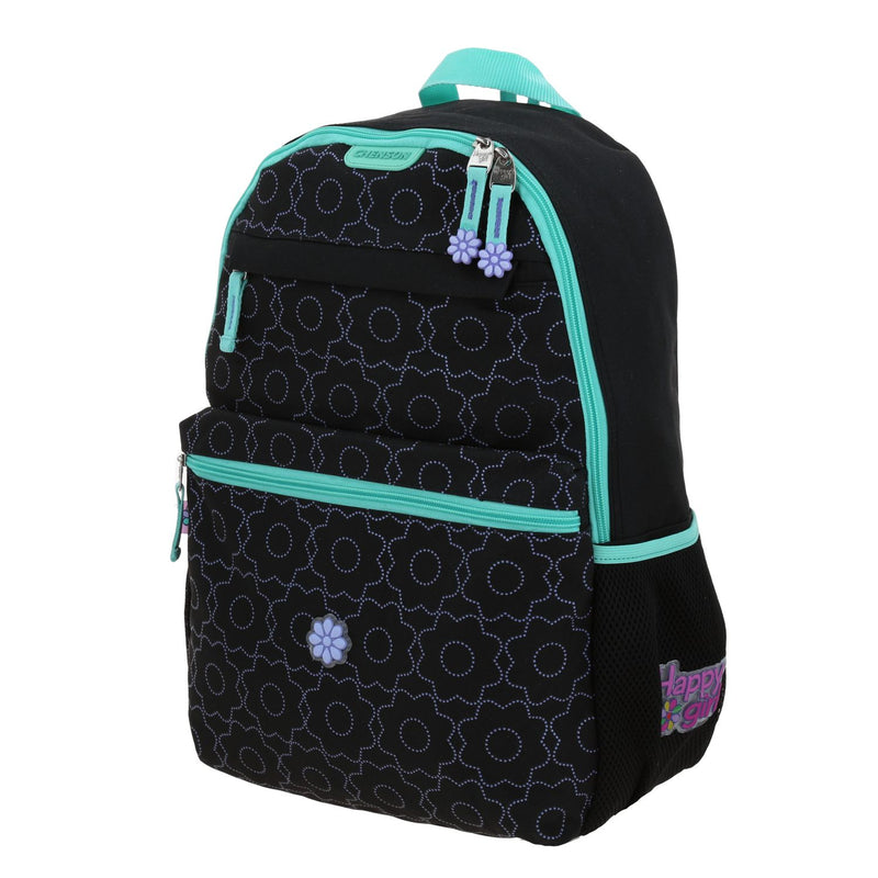 Mochila Negra Bordes en Turquesa Happy Girl Cienta